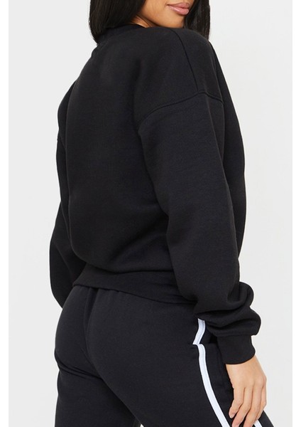 Viking Odin Baskılı Siyah Kadın Erkek Pamuklu Sweatshirt Cu128