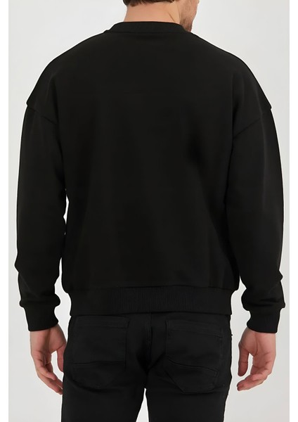 Viking Odin Baskılı Siyah Kadın Erkek Pamuklu Sweatshirt Cu128