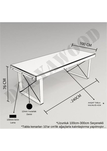 Masif Ahşap Toplantı MASASI100CM-200CM