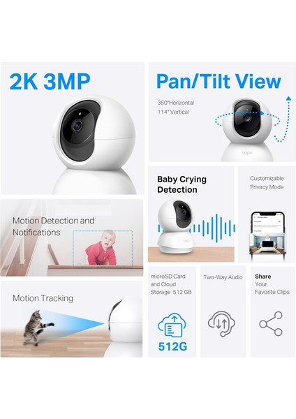 Tp-Link Pan/tilt Güvenlik Kamerası – 1080P, Hareket Algılama, 2 Yönlü Ses, Alexa Uyumu