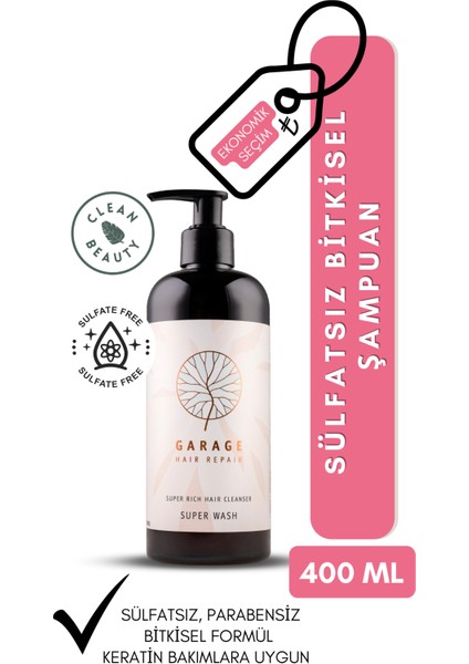 Garage Organics Super Wash 400 ml | Sülfatsız Bitkisel Şampuan | Keratin Bakıma Uygun