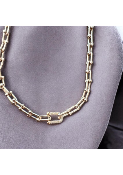 Vıp Model Taşlı Gold Renk Kolye (45CM)