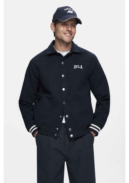 Keane Lacivert Kaşe Kolej Ceket Çıtçıtlı Standard Fit Erkek Ceket