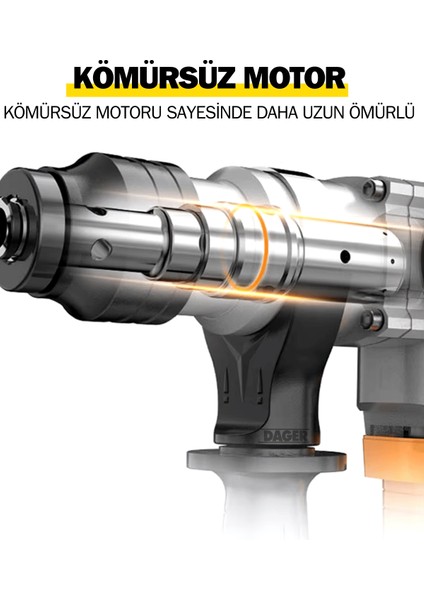 DGR-5142 Kömürsüz 36 V 5 Ah Çift Akülü Şarjlı 3 Fonksiyon Kırıcı-Delici Hilti Matkap Setli + Pas Sökücü