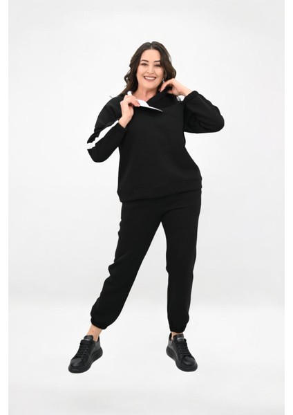 Kadın Büyük Beden Yan Şerit Detaylı Kapüşonlu Eşofman Takımı 8151-25 fiyatları