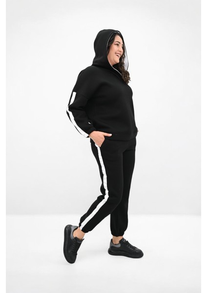 Kadın Büyük Beden Yan Şerit Detaylı Kapüşonlu Eşofman Takımı 8151-25 fırsatları