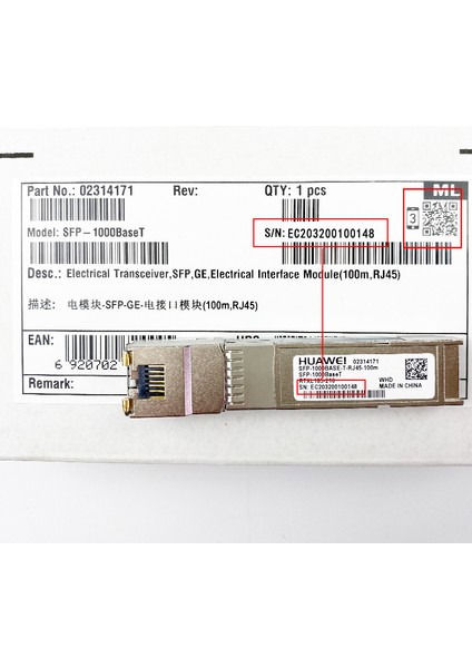 SFP-1000BASET Electrical Transceiver, Sfp, Ge, Electrical Interface Module (100M, RJ45)BAKIR Sfp