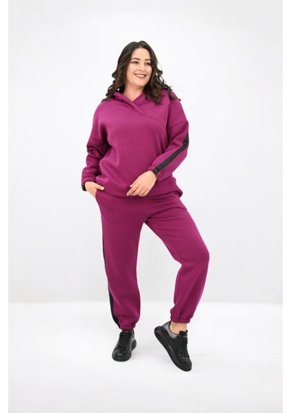Kadın Büyük Beden Yan Şerit Detaylı Kapüşonlu Eşofman Takımı 8151-25 fiyatları