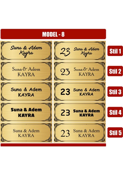 Kişiye Özel Kaliteli Yapışkanlı Metal Kapı Isimliği