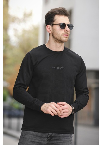 Boccel Brooklyn Baskılı Çizgili Otoban Kumaş Slim Fit Likralı Erkek Sweatshirt fiyatları