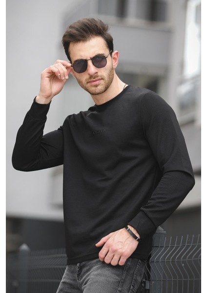Boccel Brooklyn Baskılı Çizgili Otoban Kumaş Slim Fit Likralı Erkek Sweatshirt modelleri