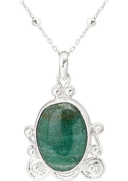 Jade Yeşim Taşlı Otantik Gümüş Kadın Kolye