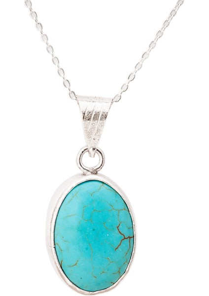 Firuze Taşlı Bayan Gümüş Oval Kolye