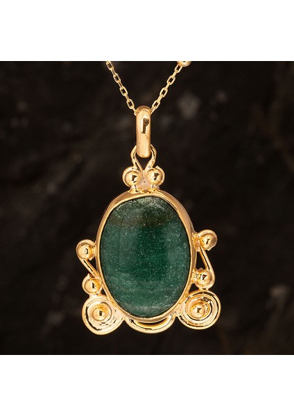 Jade Yeşim Taşlı Otantik Altın Kaplama Gümüş Kadın Kolye modelleri