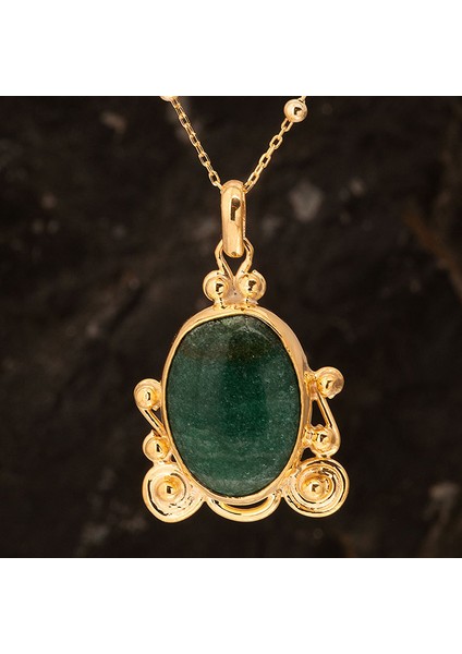 Jade Yeşim Taşlı Otantik Altın Kaplama Gümüş Kadın Kolye fırsatları