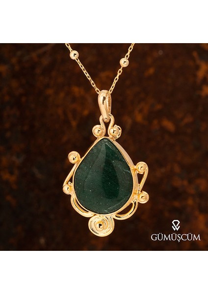 Jade Yeşim Taşlı Otantik Altın Kaplama Gümüş Kadın Kolye fiyatları