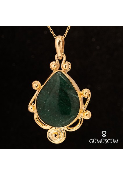 Jade Yeşim Taşlı Otantik Altın Kaplama Gümüş Kadın Kolye fırsatları