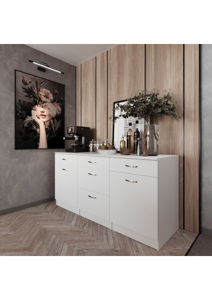 Ahsen Mutfak Çekmeceli Alt Modül 180 Cm- Beyaz Tezgah Dahil fiyatları