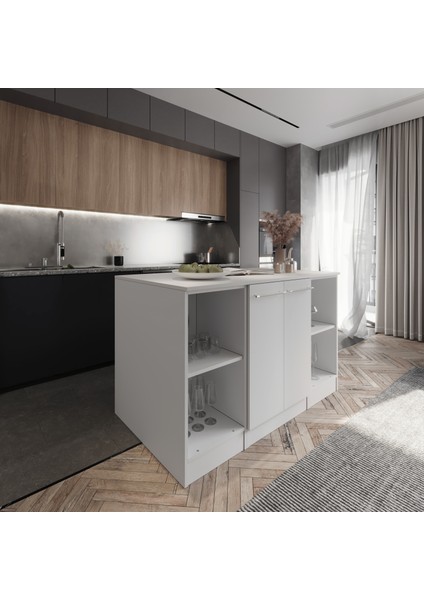 Reina Mutfak Adası Alt Modül 140 Cm Beyaz -Atlantikçam Tezgah Dahil