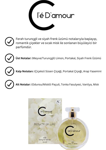 Cle D'Amour Beauty Of Life (Miskli-Çiçeksi) Women - Kadın Jel Parfüm 15 ml - Vegan