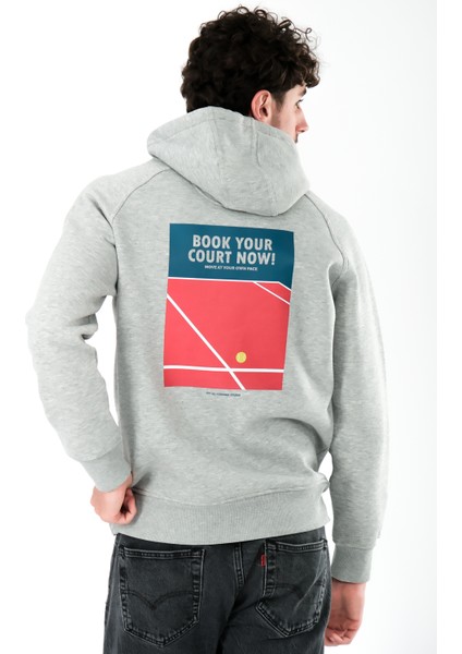 Book Your Court Now Regular Fit Hoodie Erkek - Gri