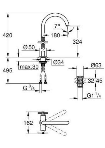 Atrio Tek Delikli Lavabo Bataryası 1/2" Xl Boyut 21149GL0