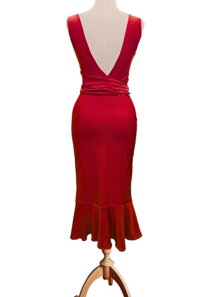 Reversible Reversible Likralı Tango Eteği – Çift Taraflı Esnek Dans Eteği Kırmızı - Pudra