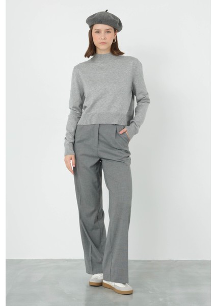 Pileli Yüksek Bel Pantolon Duman
