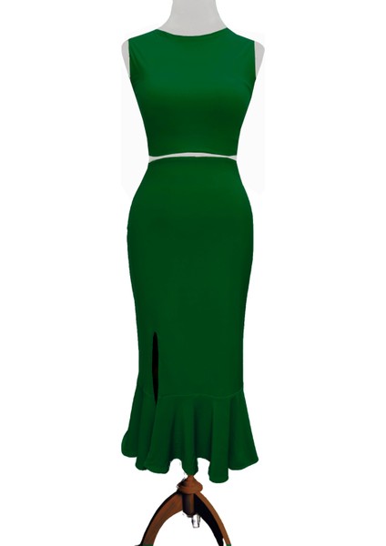 Reversible Reversible Likralı Tango Eteği – Çift Taraflı Esnek Dans Eteği Yeşil - Bej indirimleri