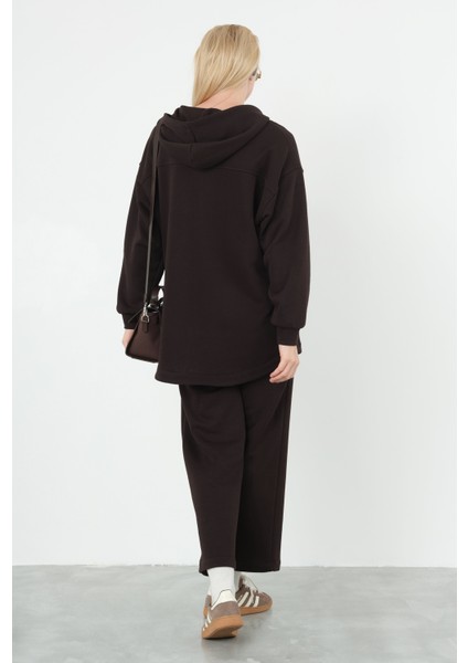 Etek Ucu Oval Sweatshirt Üç Iplik Koyu Kahve