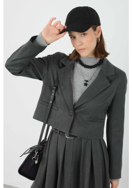 Crop Blazer Ceket Antrasit