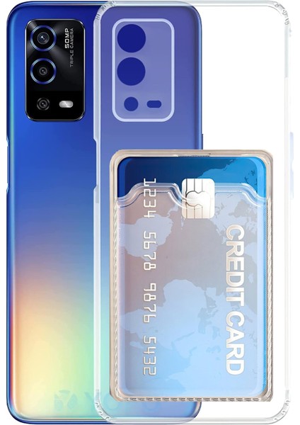 Oppo A55 Kılıf Kamera Korumalı Kartlıklı Setra Şeffaf Silikon