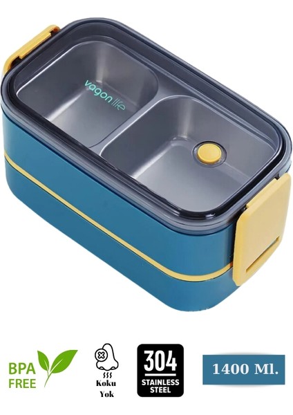Vagonlife- Horly Iki Katlı Paslanmaz Çelik Kolay Kilitlenir Sefer Tası (Lunch Box) - 1400 Ml.