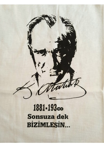 Atatürk Baskılı Beyaz Kısa Kollu Çocuk T-Shırt 13-14 Yaş