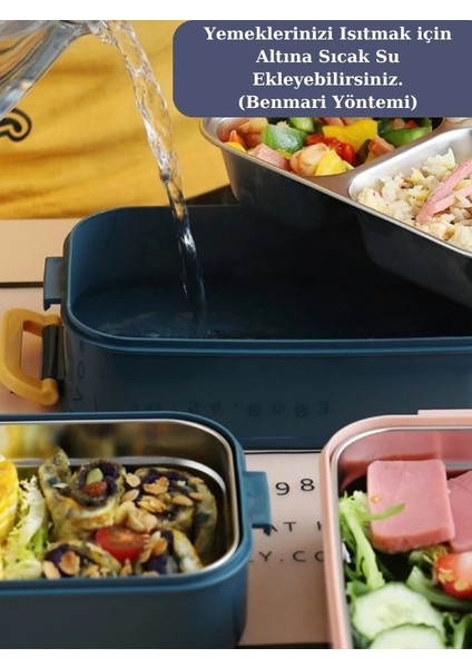 Vagonlife- Horly Iki Katlı Paslanmaz Çelik Kolay Kilitlenir Sefer Tası (Lunch Box) - 1400 Ml. fırsatları