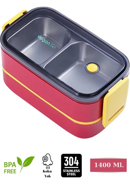 Vagonlife- Horly Iki Katlı Paslanmaz Çelik Kolay Kilitlenir Sefer Tası (Lunch Box) - 1400 Ml.