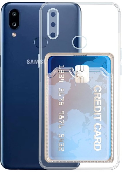 Samsung Galaxy A10S Kılıf Kamera Korumalı Kartlıklı Setra Şeffaf Silikon