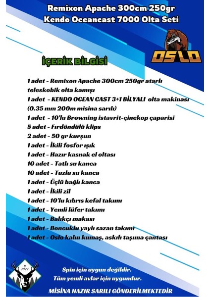 Apache 300CM 250GR Kendo Oceancast 7000 Olta Seti