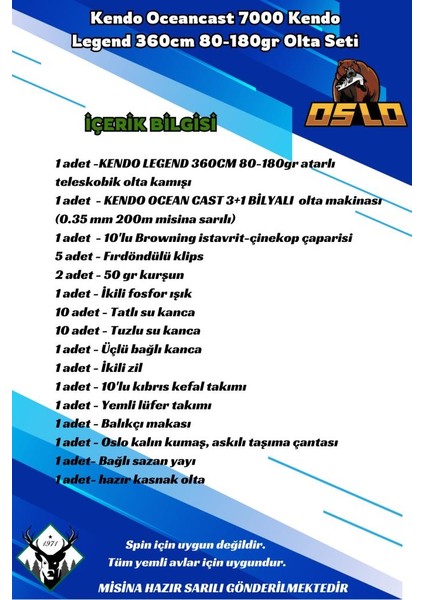 Kendo Oceancast 7000 Kendo Legend 360CM 80-180GR Olta Seti