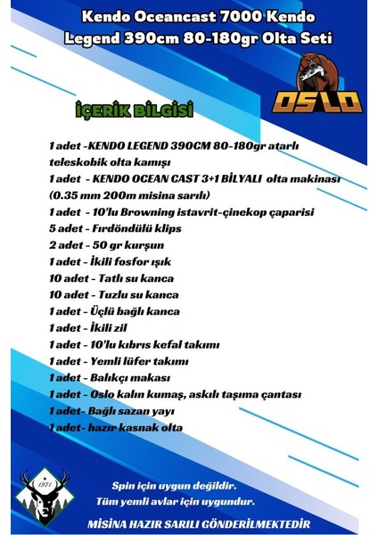 Kendo Oceancast 7000 Kendo Legend 390CM 80-180GR Olta Seti