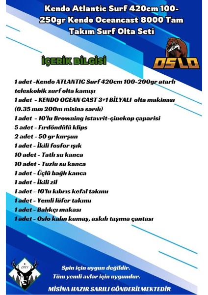 Atlantic Surf 420CM 100-250GR Kendo Oceancast 8000 Tam Takım Surf Olta Seti