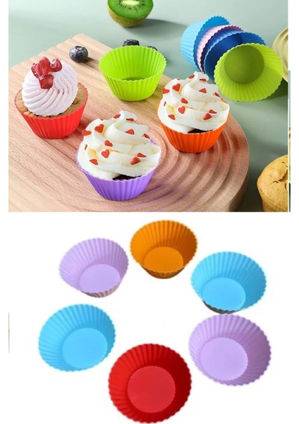 6 Adet Yıkanabilir Mini Tırtıklı Muffin Kalıbı- Ribanalı Kek-Cupcake- Renkli Hamur Işi Kabı