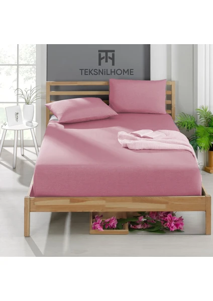 Teksnil Home | Ranforce | Pamuklu Pembe Tek Kişilik Ekonomik Lastikli Çarşaf | 8 Renk | Fıtted | 90X190