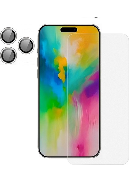Apple iPhone 16 Pro Max Ekran Koruyucu + Kamera Lens Koruyucu Gümüş