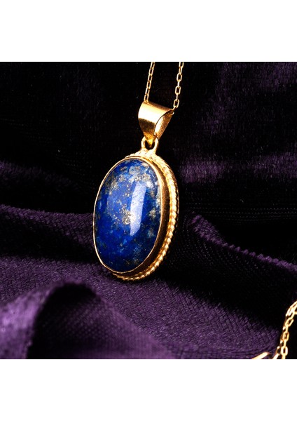 Lapis Taşlı Altın Kaplama Bayan Gümüş Oval Kolye fiyatları