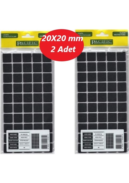 Zemin Koruyucu 20X20 mm Siyah Keçe, Ses ve Çizik Önleyici Siyah Mobilya Keçesi 2 Adet
