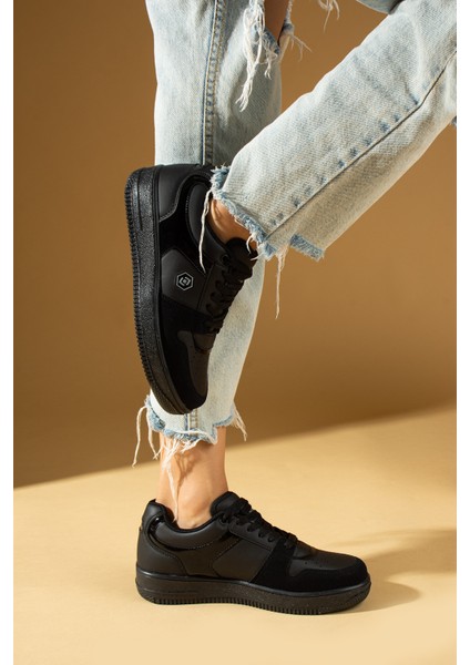 Bağcıklı Ortopedik Kaymaz Kırılmaz Taban Konforlu Kadın Sneakers 001-2100-SSIYAH modelleri