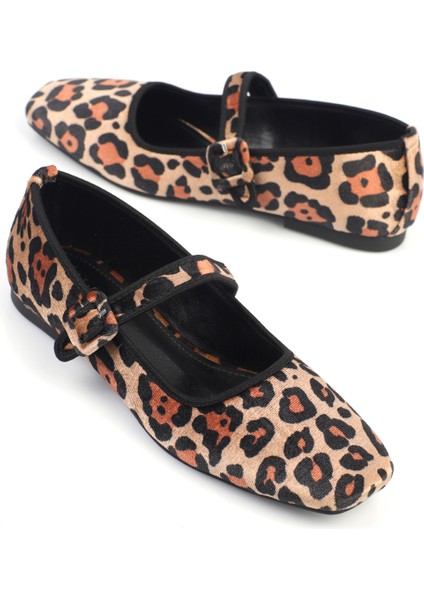 Kadın Babet Düz Topuklu Suni Deri Leopar Desenli 37 Numara fiyatları
