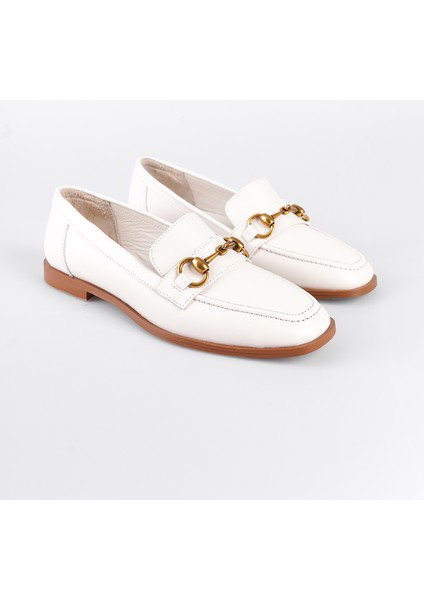 Hakiki Deri Metal Tokalı Kadın Loafer Ayakkabı