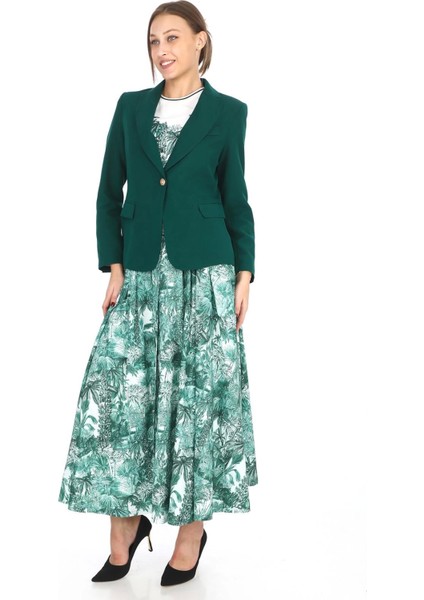 İç Bluzlu Blazer Ceketli Etekli Üçlü Takım 4711-Zümrüt Yeşili modelleri